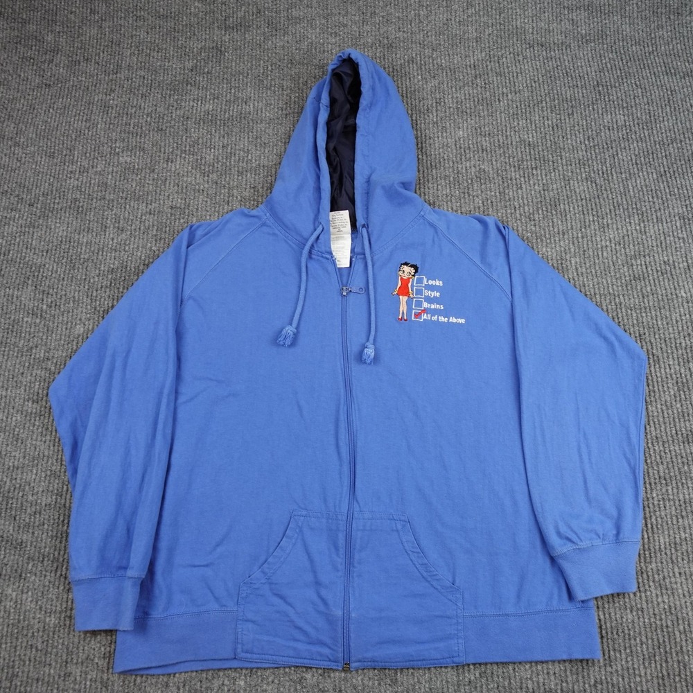 Vintage Betty Boop Hoodie Womens XL Blue Full Zip Lined Cartoon Sweatshirt